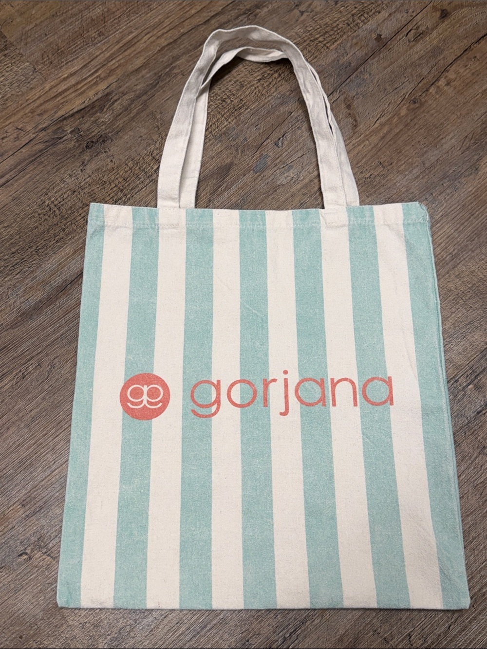 Gorjana Mint and Cream Striped Canvas Tote shoulder bag
